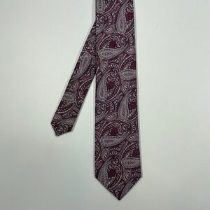Bruno Piattelli Burgundy Grey Paisley Silk Necktie Mens One Size